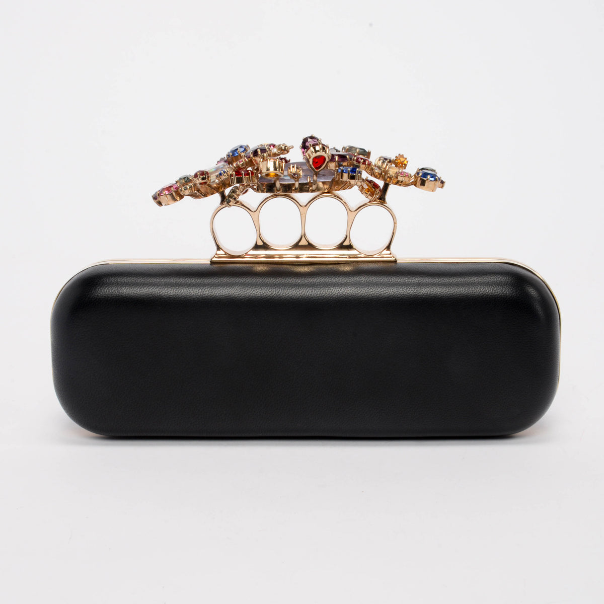 Alexander McQueen Black Lambskin Crystal Knuckle Clutch