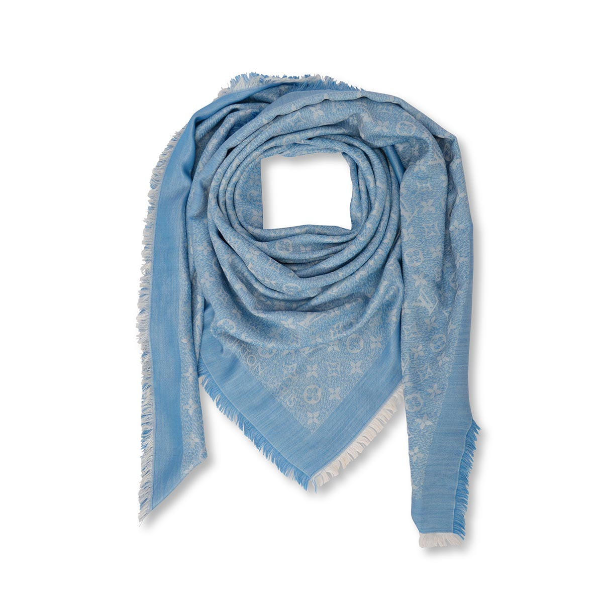 Louis Vuitton Blue Silk & Wool Monogram Shawl