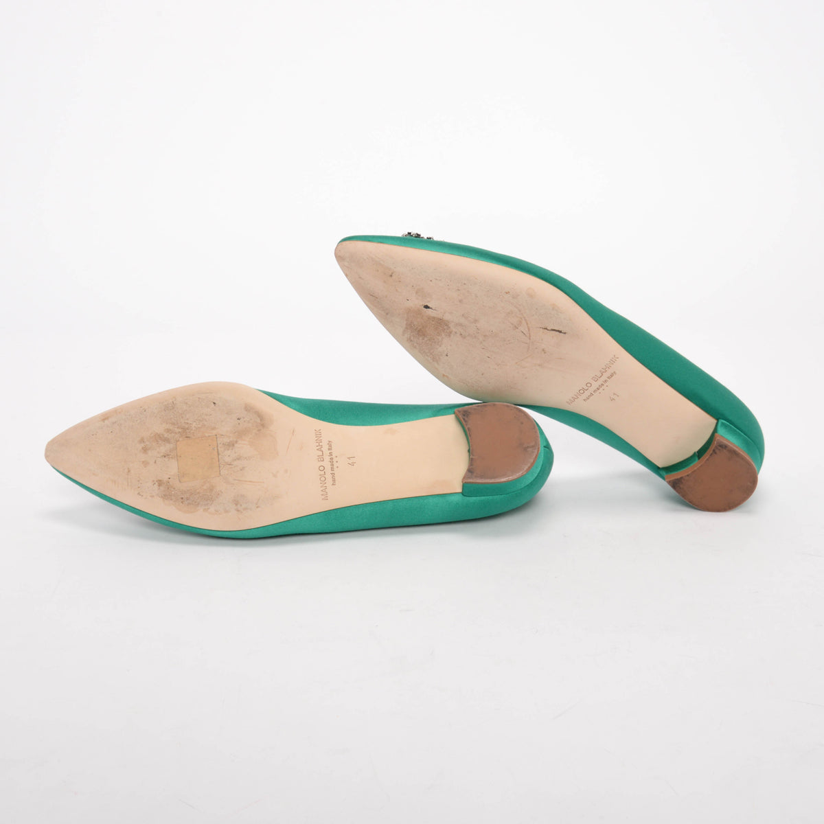 Manolo Blahnik Emerald Satin Hangisi Flats 41