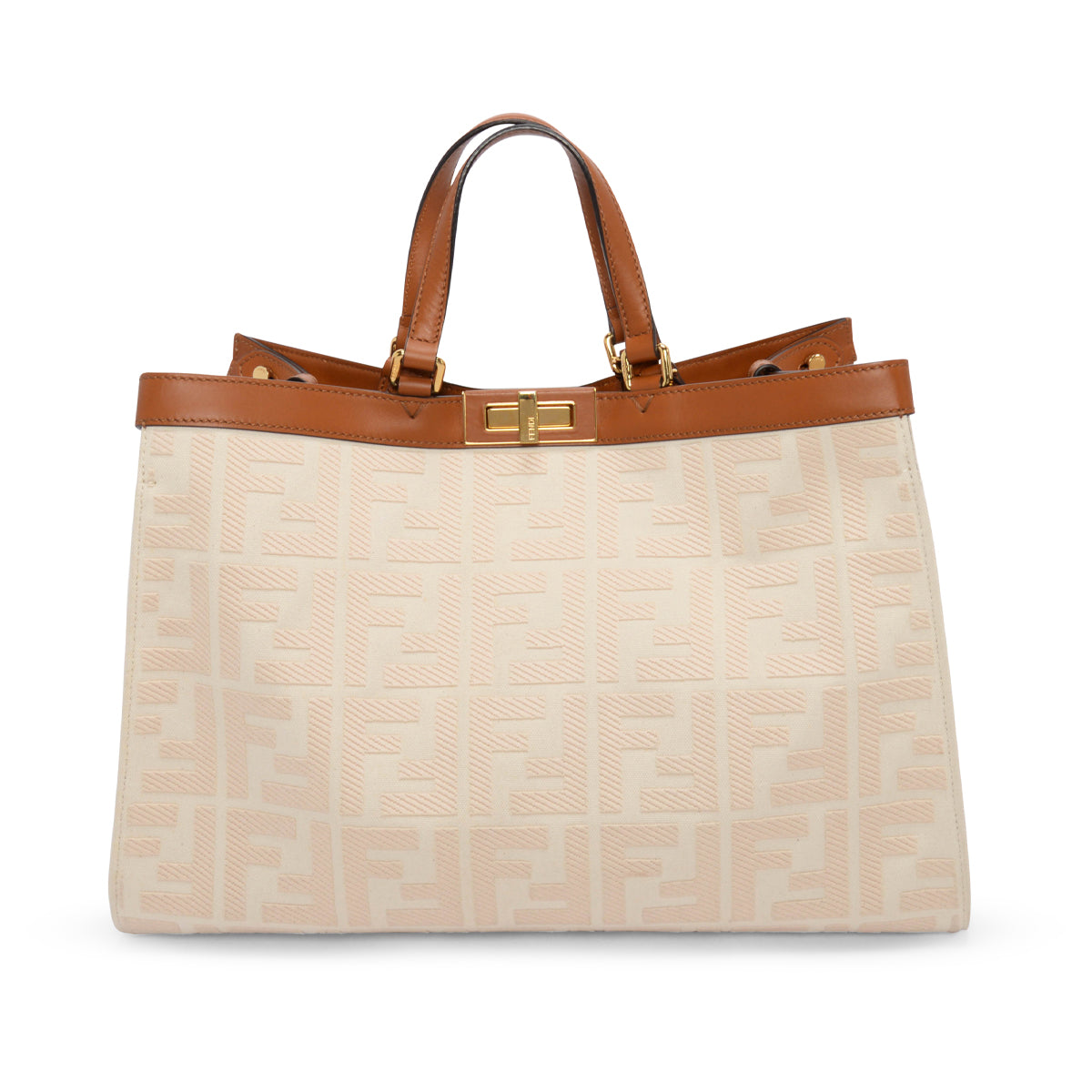 Fendi Cream FF Embroidered Canvas Medium Peekaboo X-Tote Tote