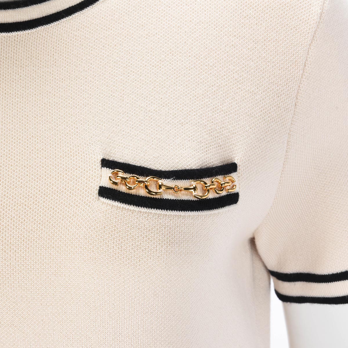 Gucci Ivory Wool Contrast Trim Horsebit Mini Dress M