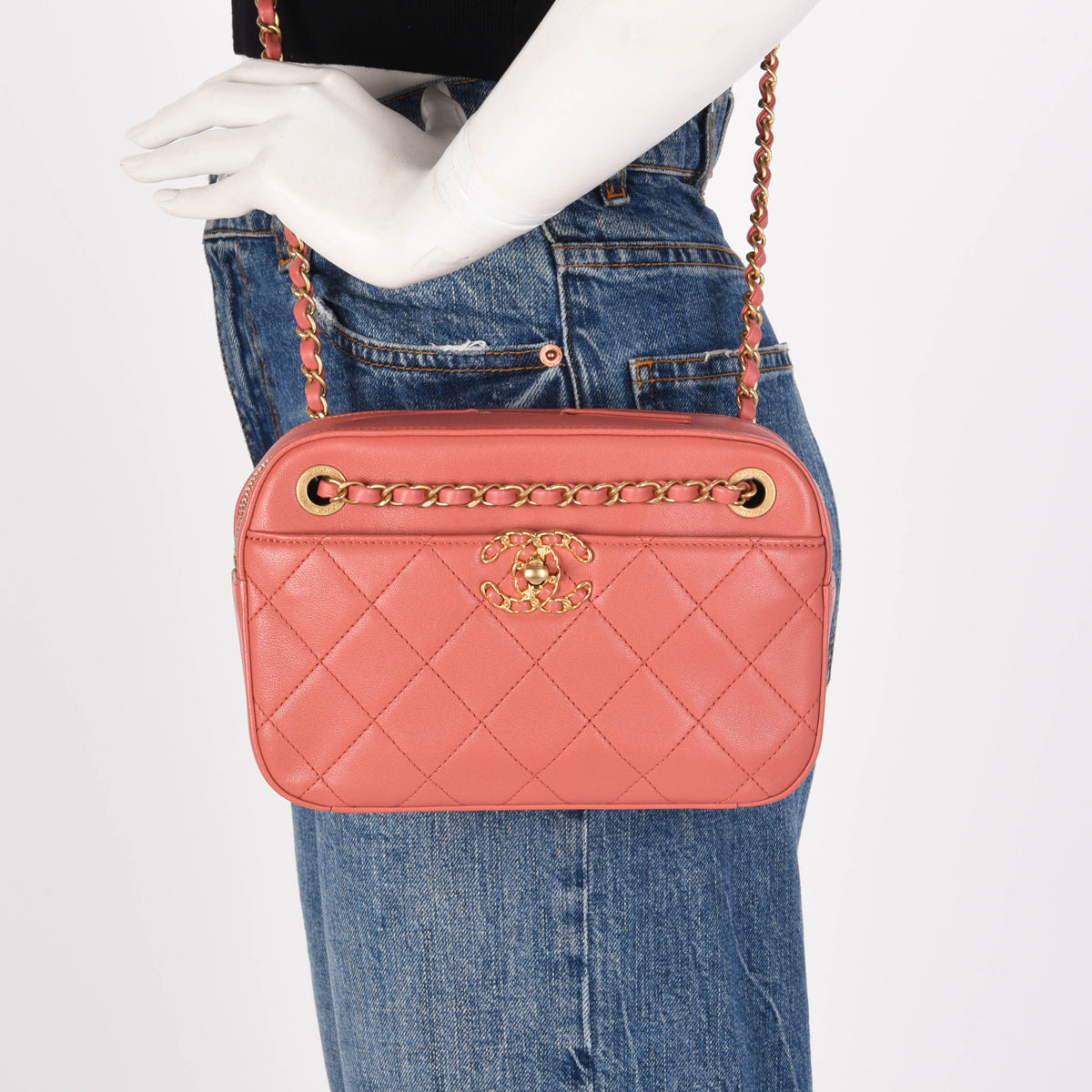 Chanel Dusty Pink Quilted Lambskin Chain Infinity Camera Case