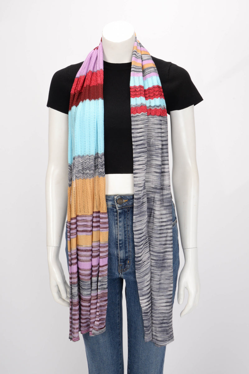 Missoni Multi Colour Cotton Viscose Blend Striped Scarf