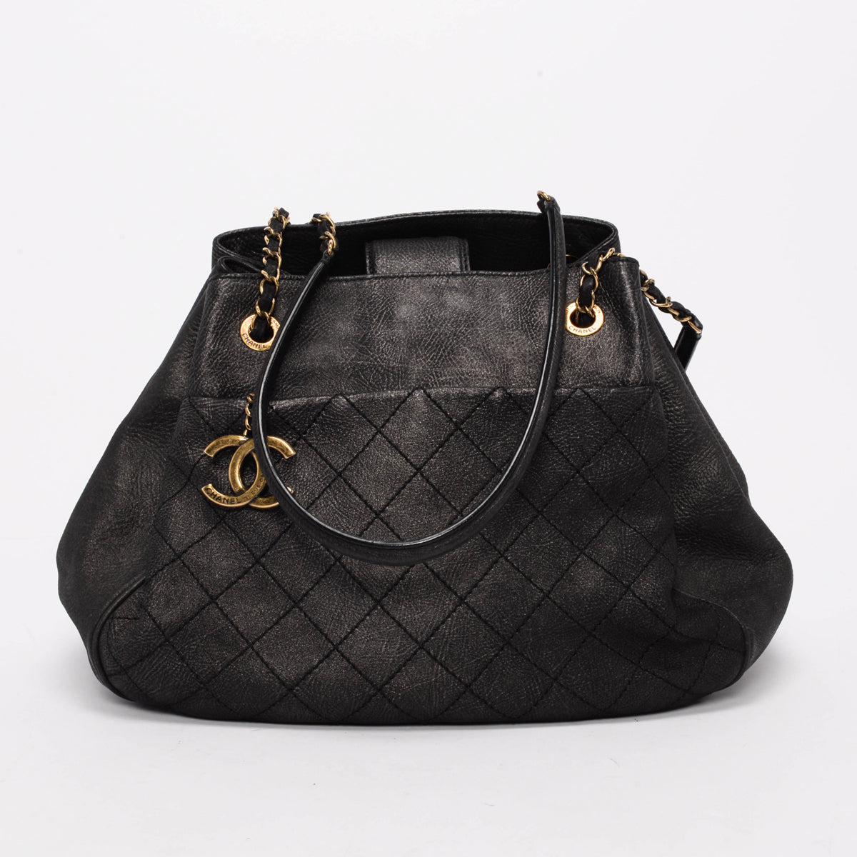 Chanel Black Quilted Calfskin CC Charm Shopper Tote