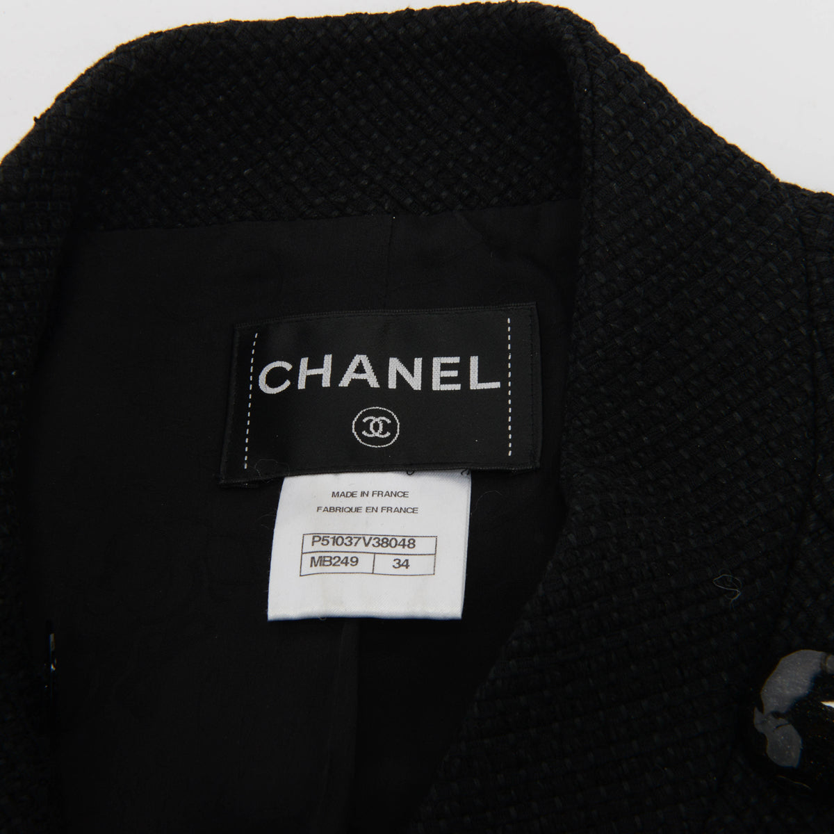 Chanel Black Cotton Tweed Wrap Front Jacket FR 34