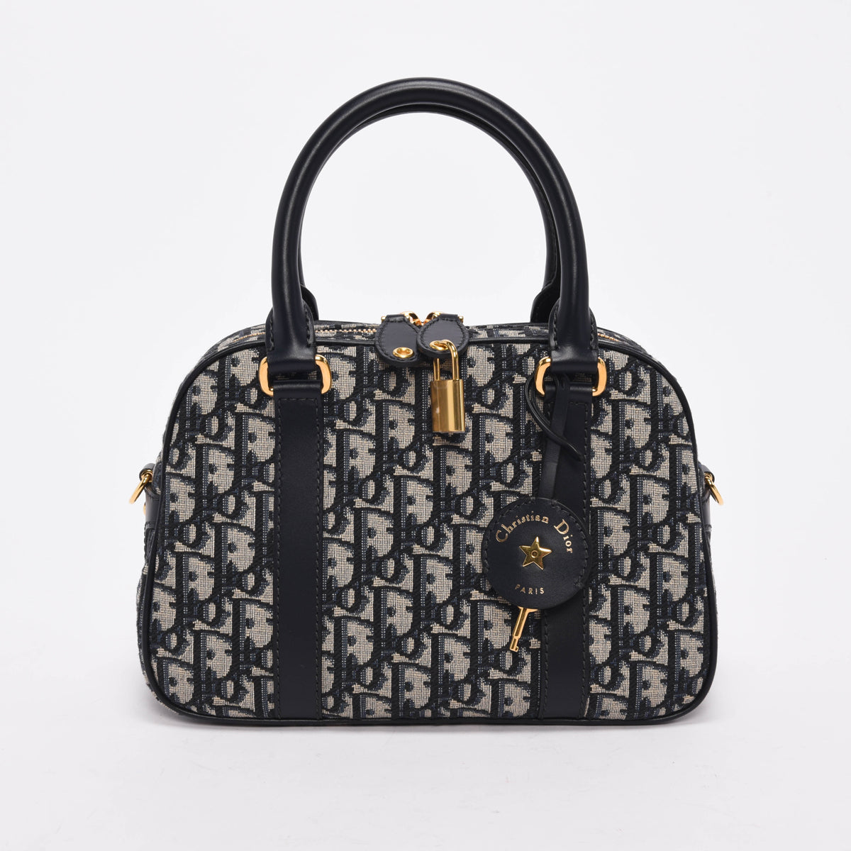 Dior Navy Oblique Jacquard Medium D-Vibe Bowling Bag