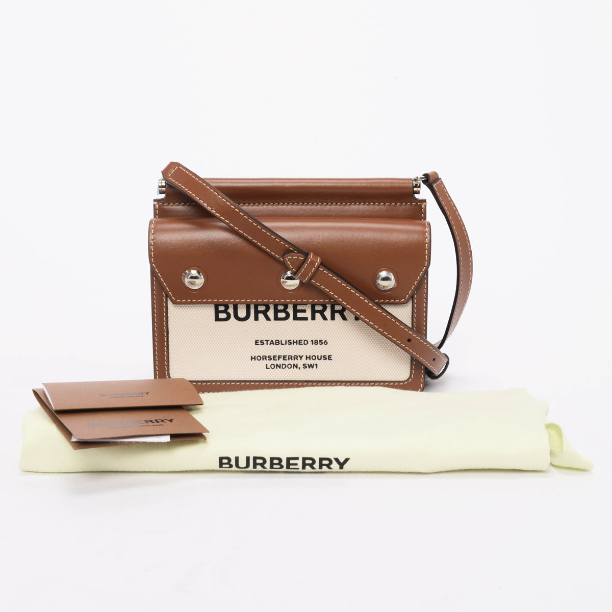 Burberry Tan Leather & Canvas Baby Title Pocket Shoulder Bag