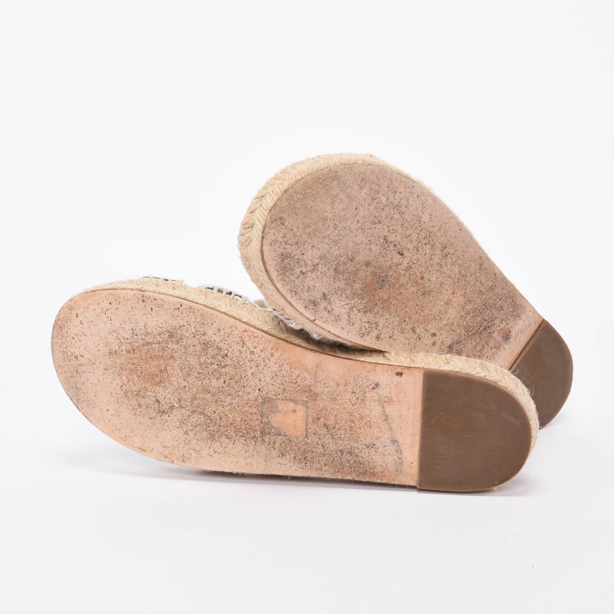 Chanel White & Navy Chain Espadrille Slides 40