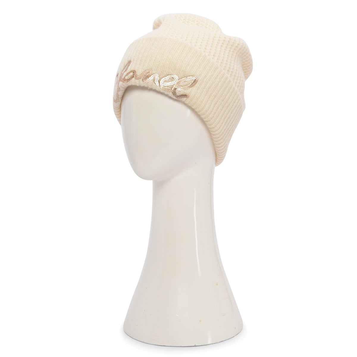 Chanel Cream Cashmere Sequin Logo Beanie