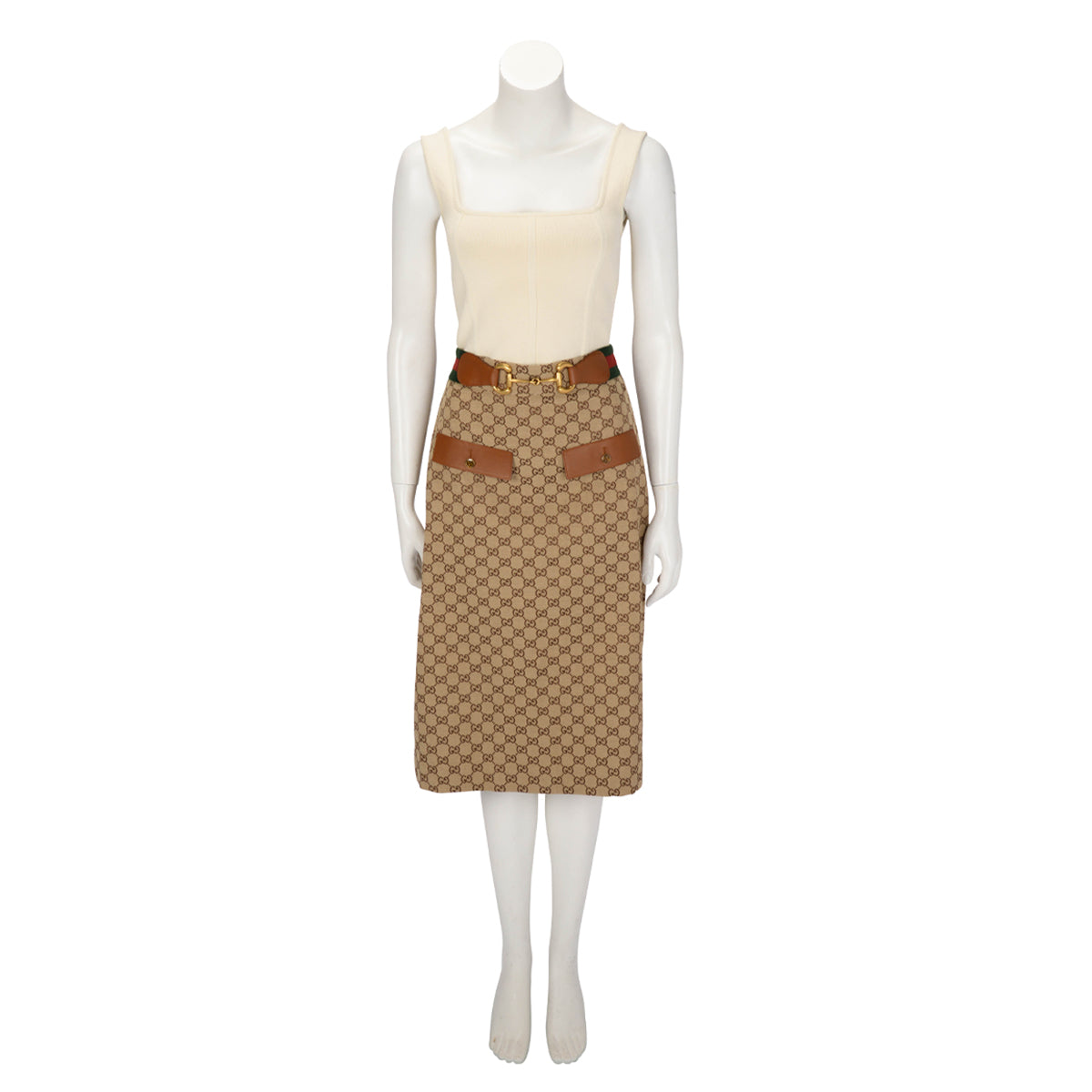Gucci Beige GG Canvas Horsebit Web Detail Skirt IT 42