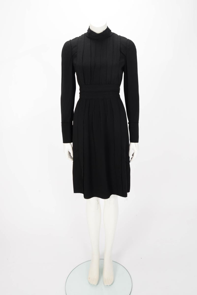 Prada Black Crepe Pleated Dress IT 40
