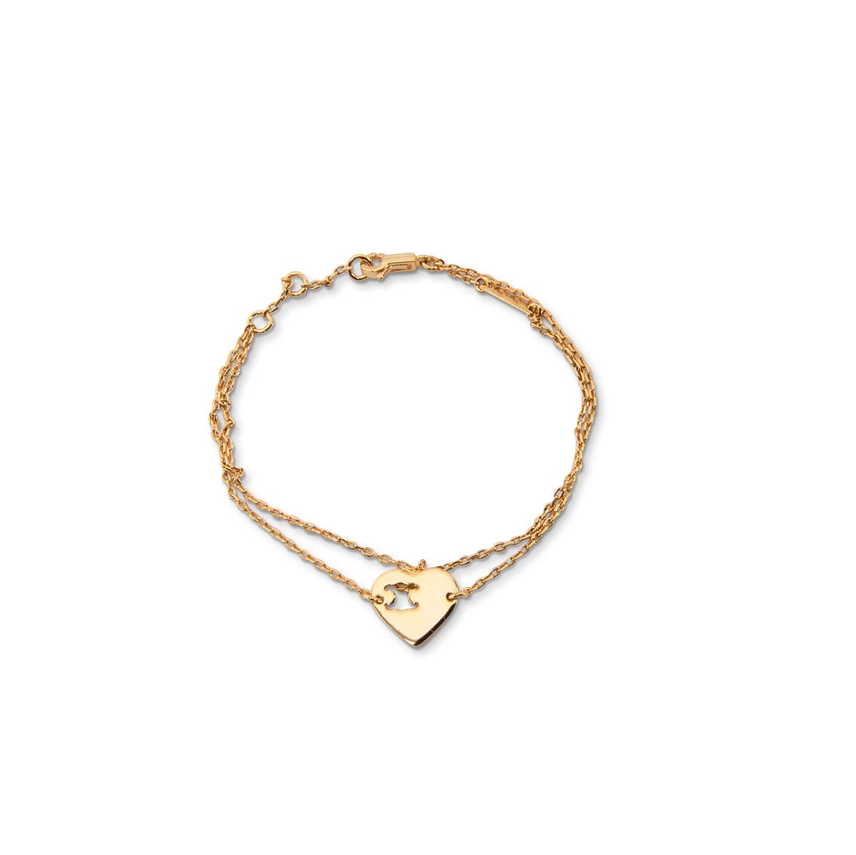 Celine Gold Tone Double Chain Heart Bracelet