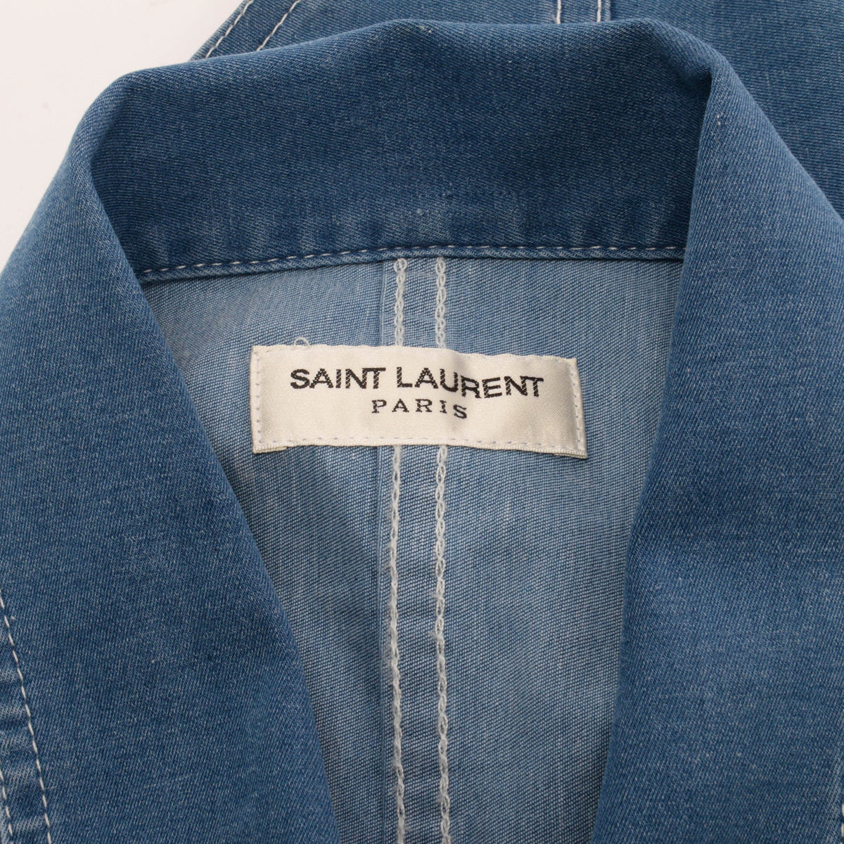 Saint Laurent Blue Stretch Denim Button Up Bodysuit FR 42