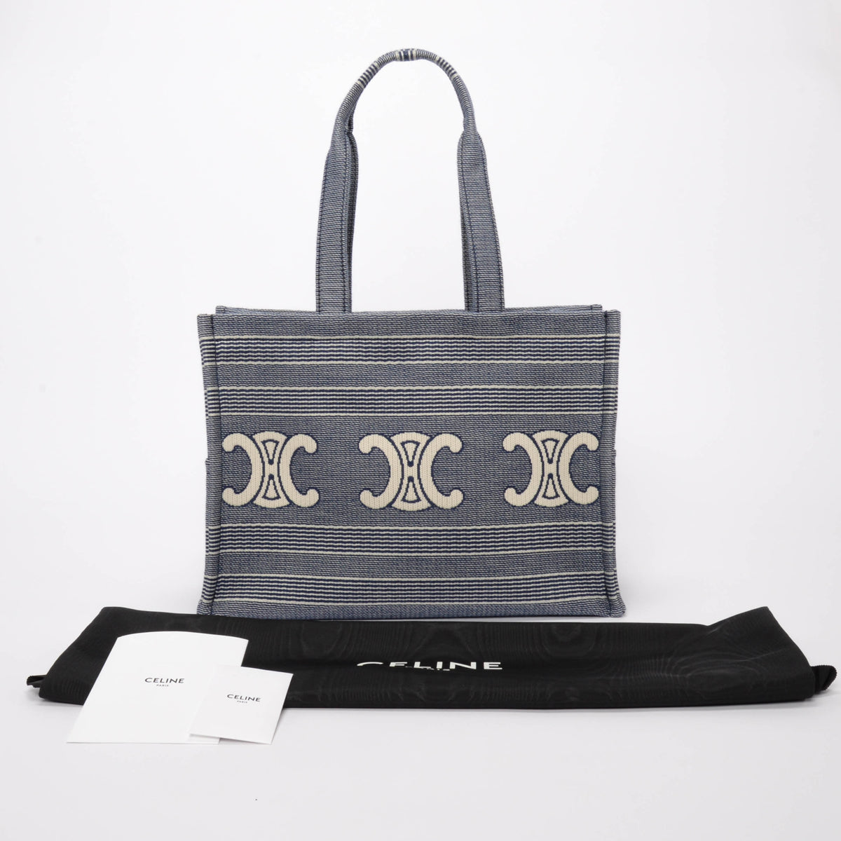 Celine Blue Triomphe Embroidered Canvas Large Cabas Thais