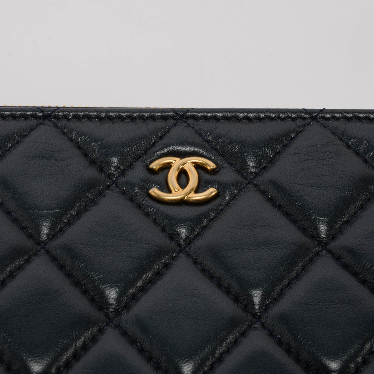 Chanel Navy Quilted Lambskin Small O-Case Pouch