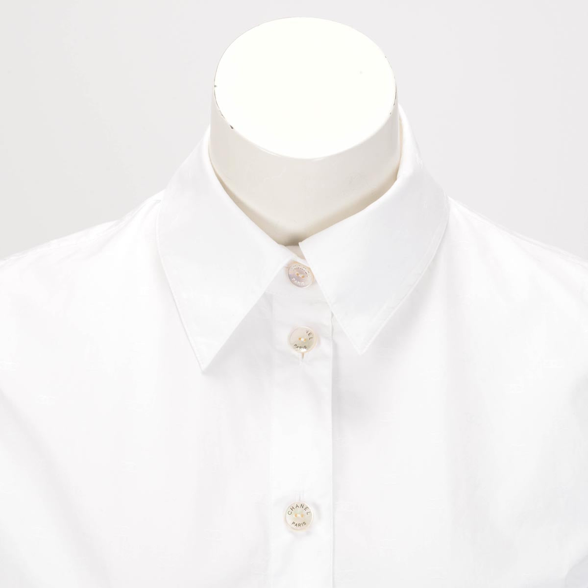 Chanel White Cotton CC Blouse FR 38