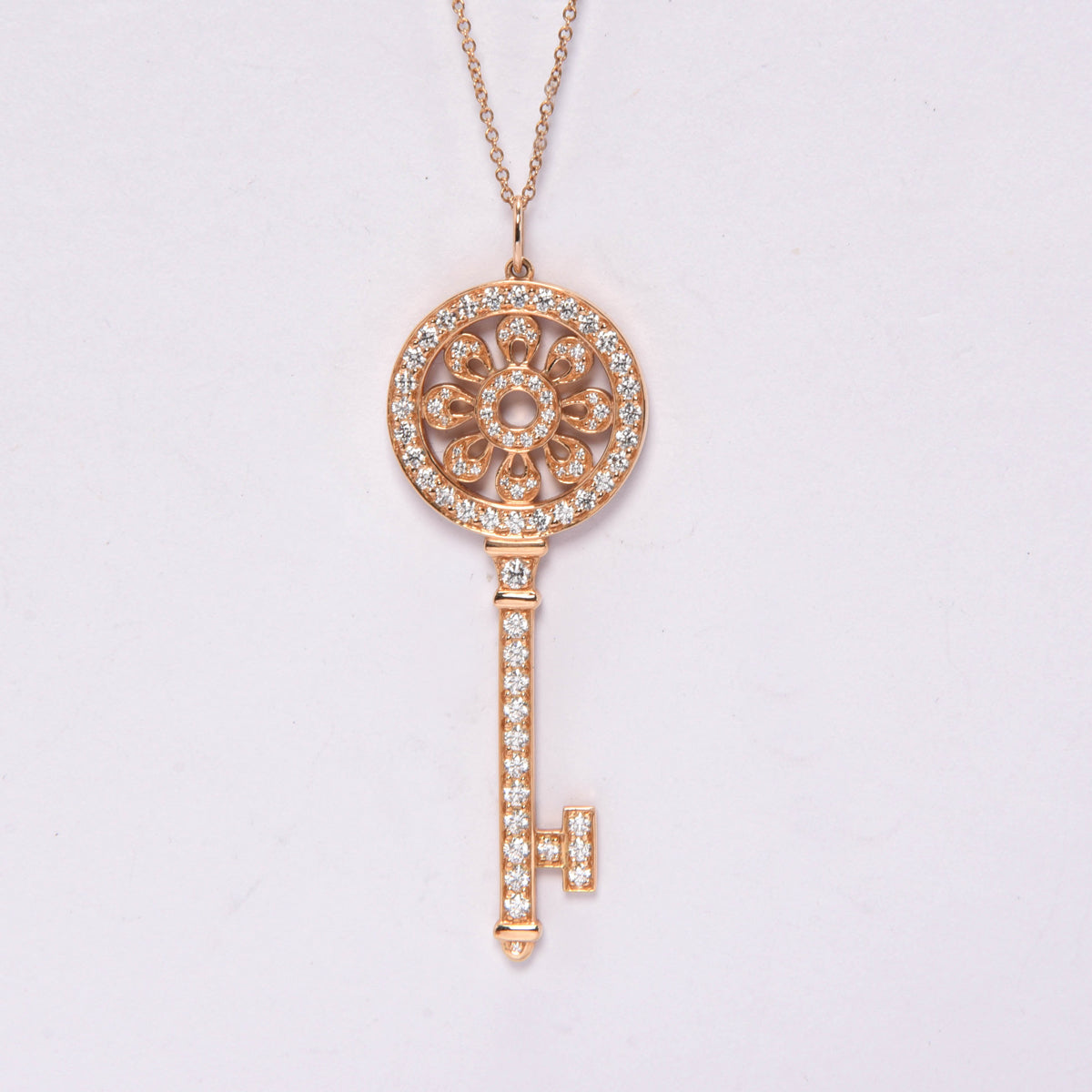 Tiffany & Co Rose Gold & Diamond Petals Key Pendant Necklace