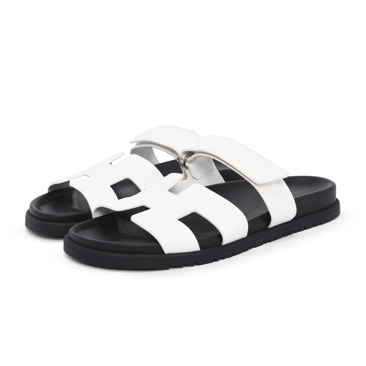 Hermes White Calfskin Chypre Sandals 41