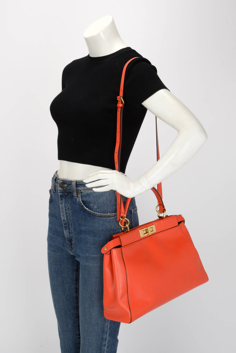 Fendi Orange Nappa Medium Peekaboo Tote