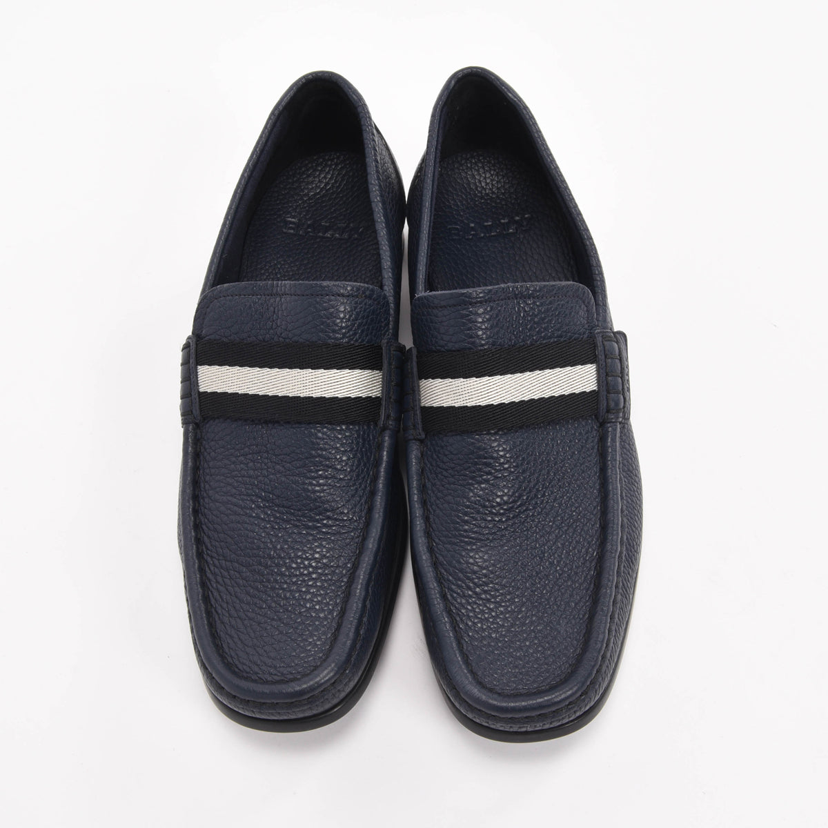 Bally Navy Grained Calfskin Tesly Loafers US 8