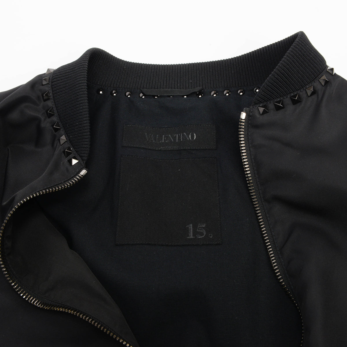 Valentino Black Nylon Rockstud Bomber Jacket IT 48