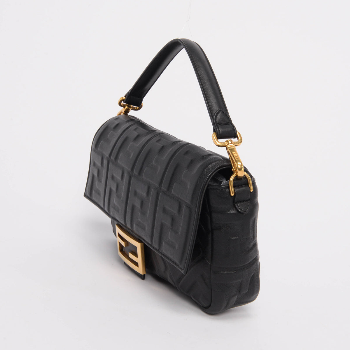 Fendi Black Nappa Leather FF 1974 Embossed Baguette