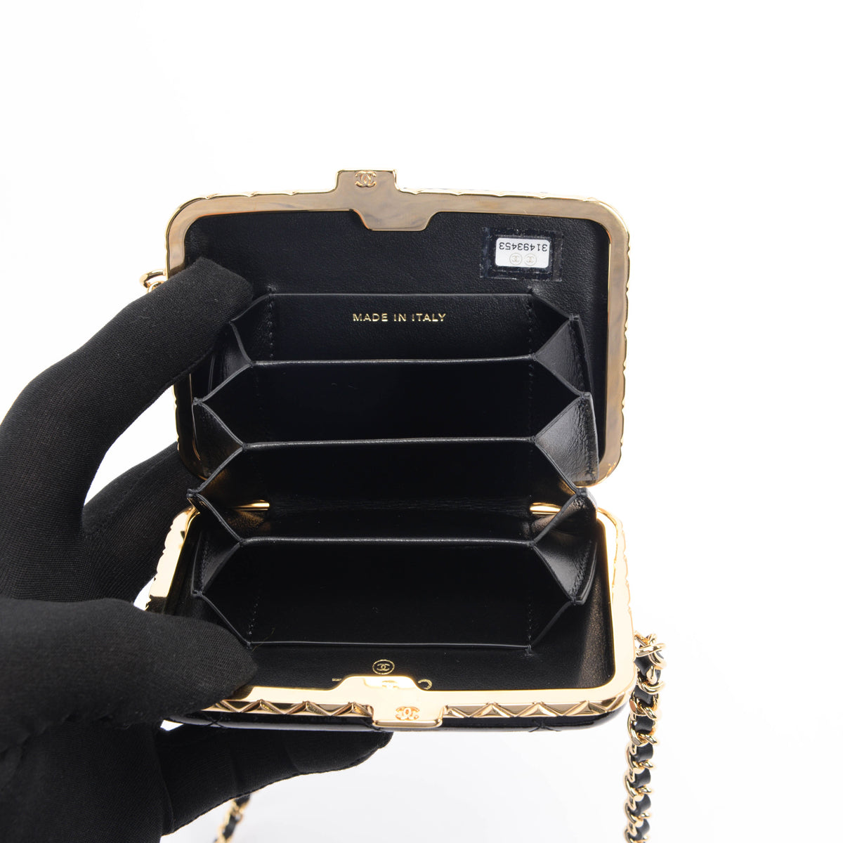 Chanel Black Glazed Goatskin Mini Box with Chain