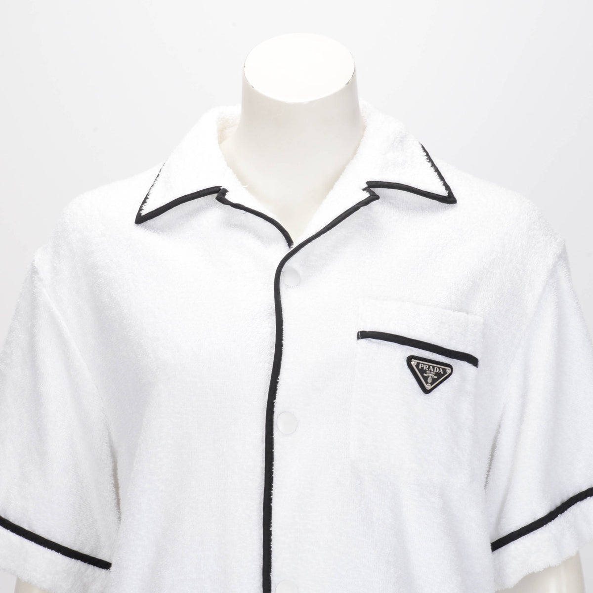 Prada White Terry Cotton Logo Plaque Shirt L