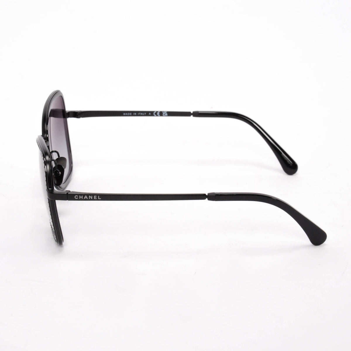 Chanel Black Crystal Square Frame Sunglasses