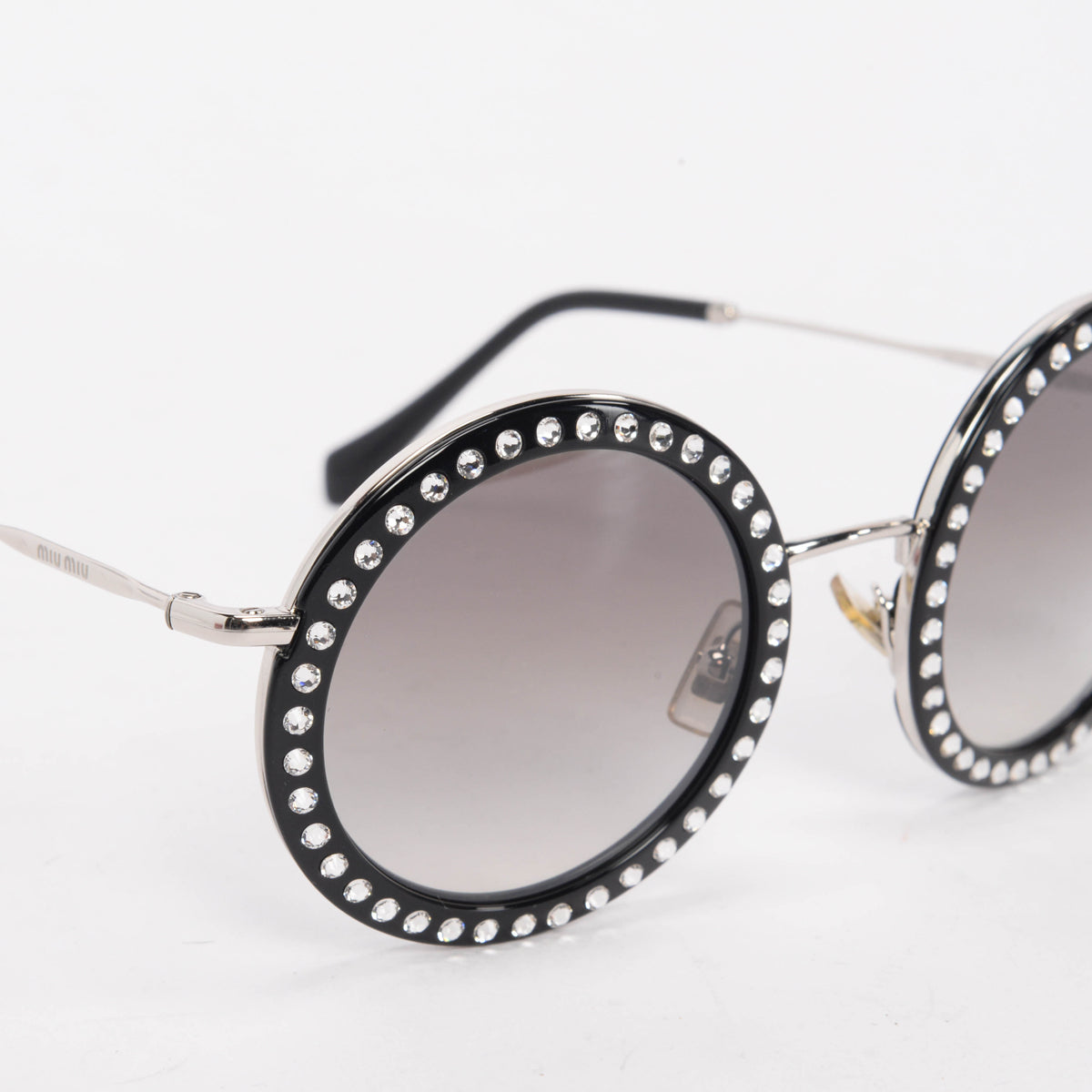 Miu Miu Black Round Diamonte Sunglasses