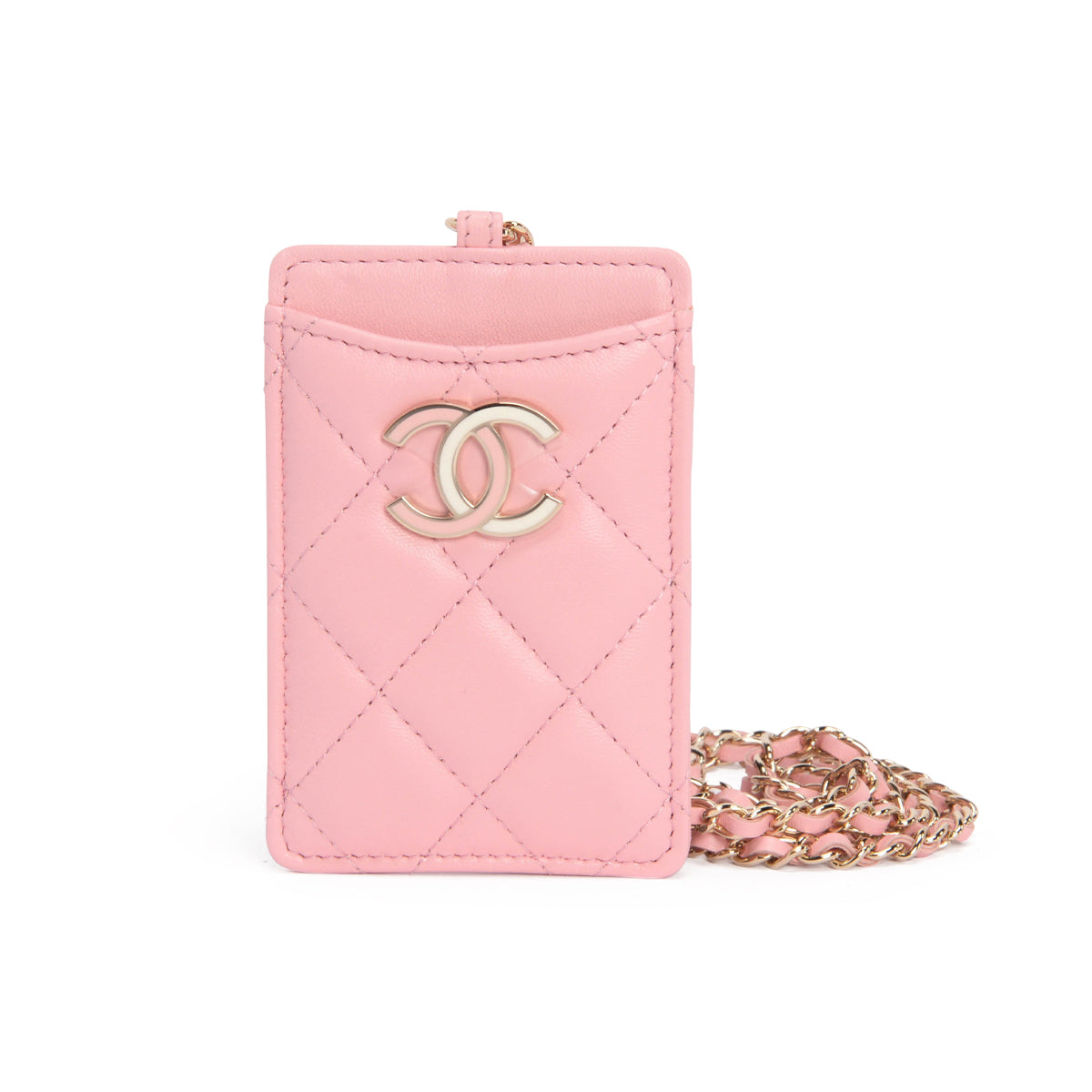 Chanel Pink Lambskin CC Chain Card Holder