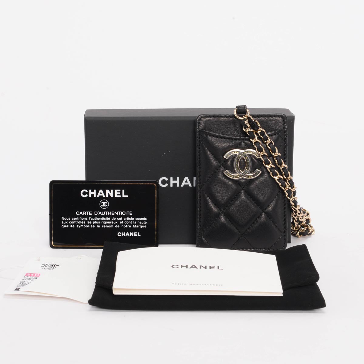 Chanel Black Lambskin Glitter CC Chain Card Holder