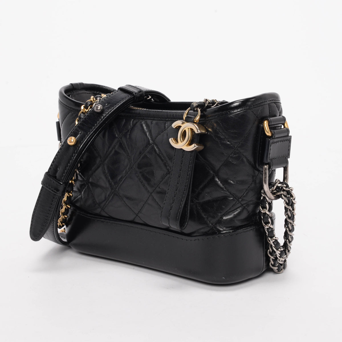 Chanel Black Aged Quilted Calfskin Small Gabrielle Hobo Bag
