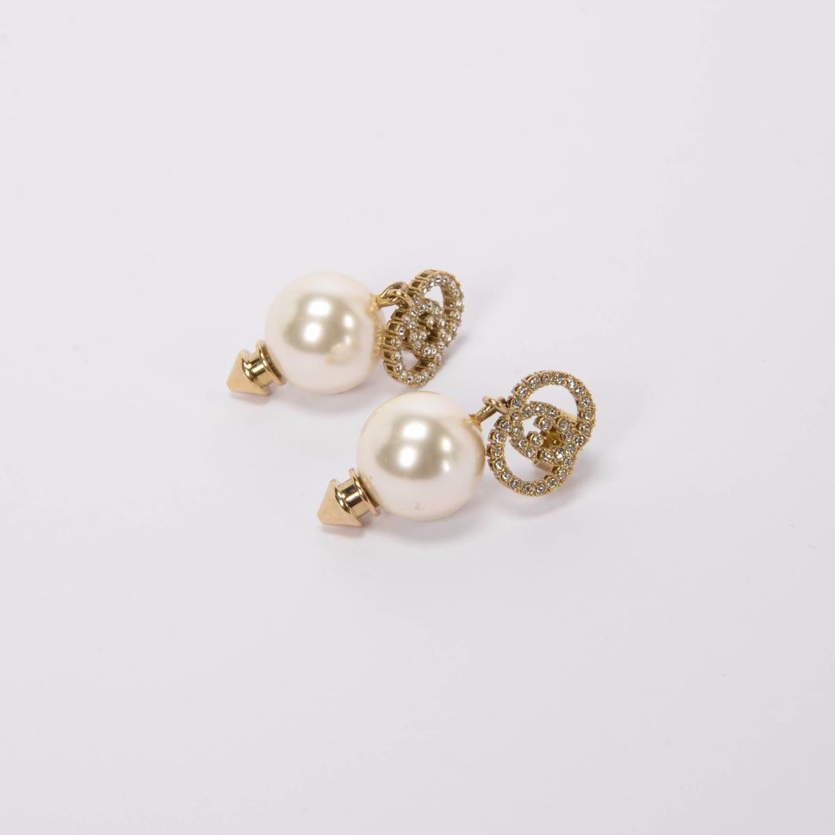 Gucci Gold Crystal & Pearl GG Drop Earrings