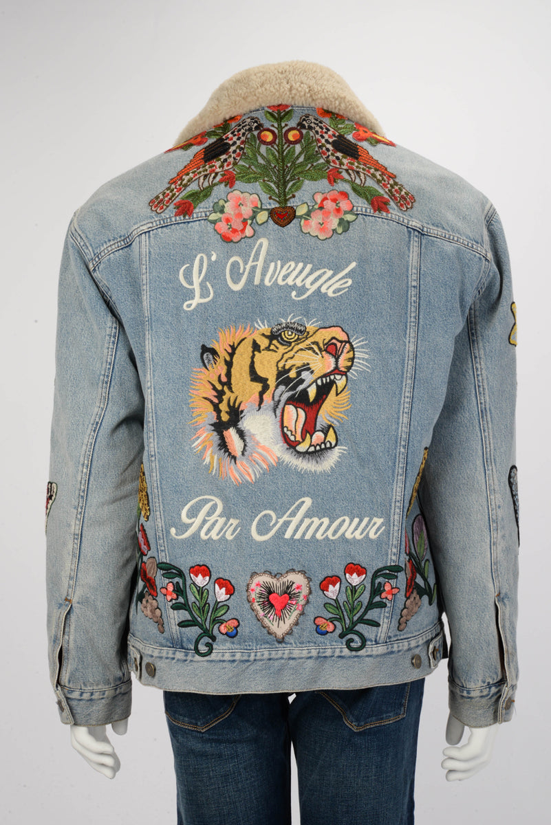 Gucci Denim Shearling L’Aveugle Par Amour Jacket IT 48