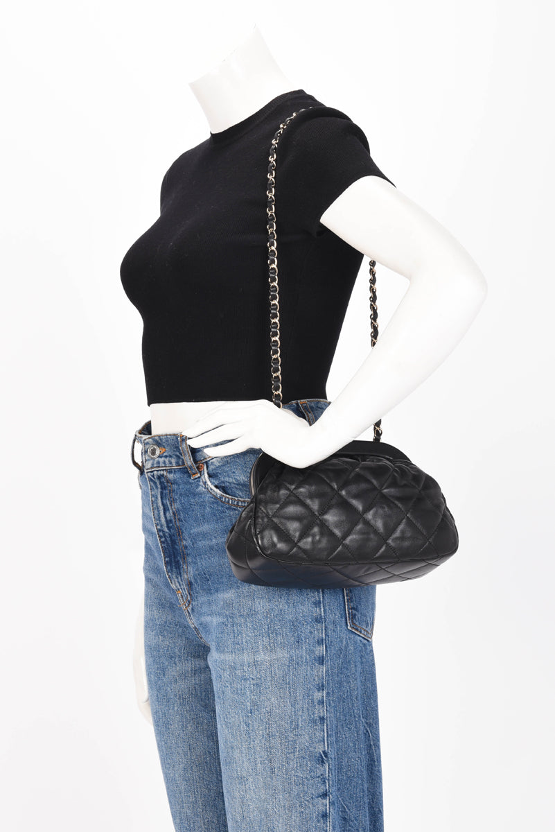 Chanel Black Quilted Lambskin CC Kisslock Clutch