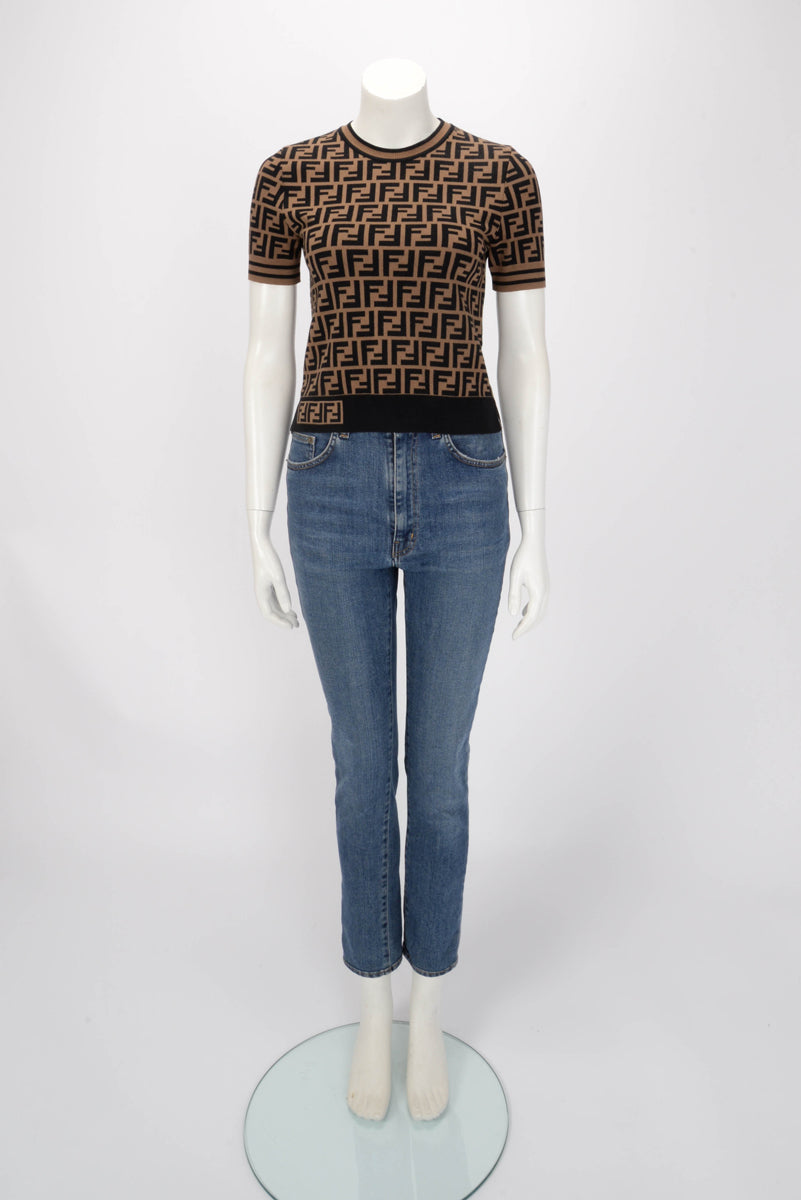 Fendi Tobacco & Black Knit FF Motif Top IT 36