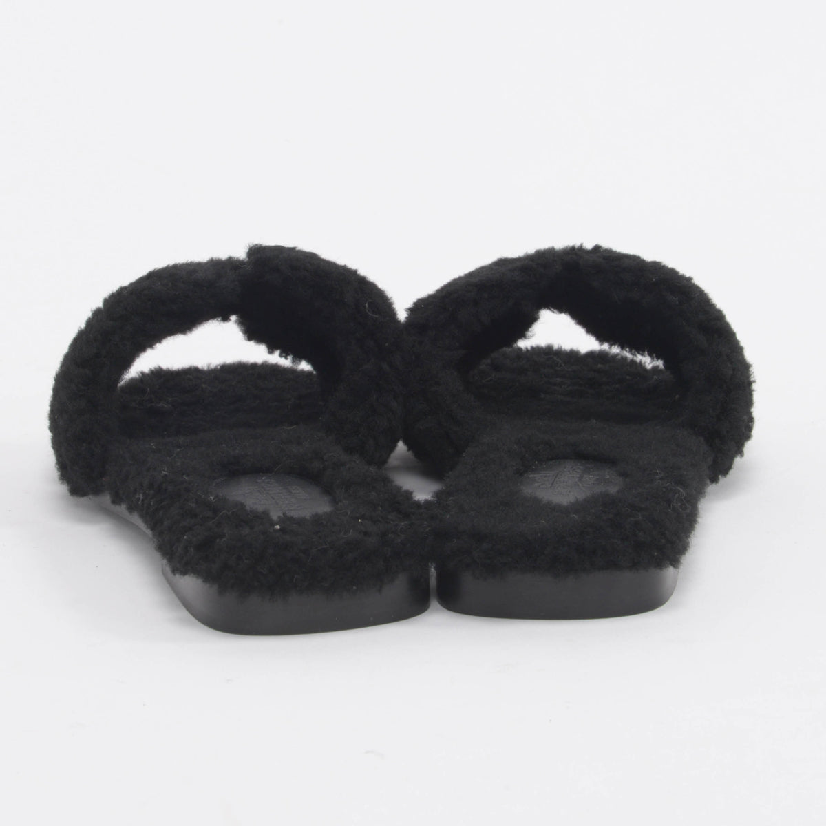 Hermes Black Shearling Oran Sandals 35