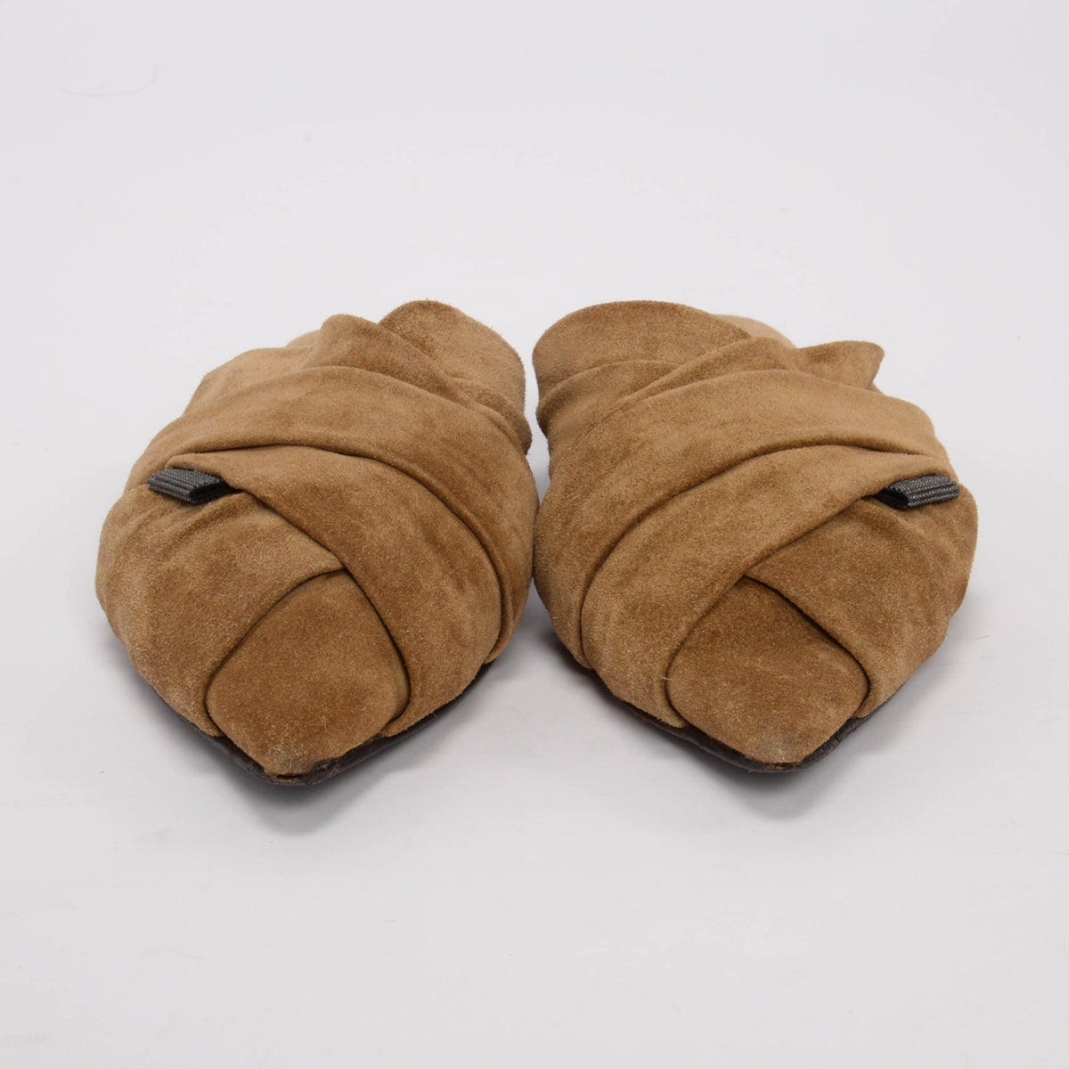 Brunello Cucinelli Tan Suede Pointed Toe Mules 37