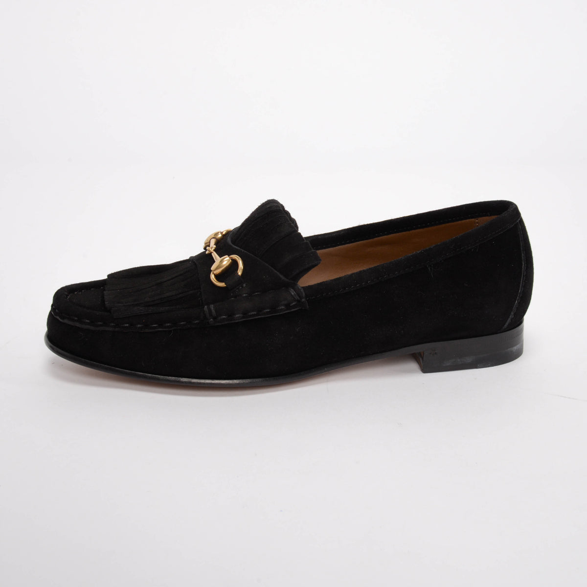 Gucci Black Suede Fringed Horsebit Loafers 36