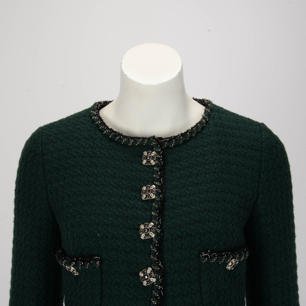 Chanel Green & Black Wool Tweed Double Jacket FR 38