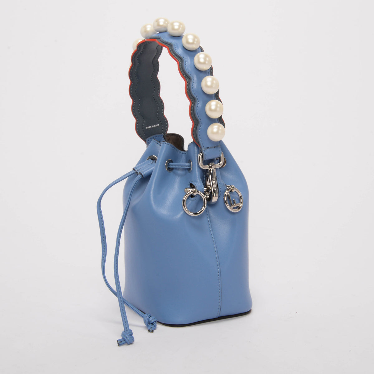 Fendi Blue Calfskin Mon Tresor Bucket Bag & Pearl Strap