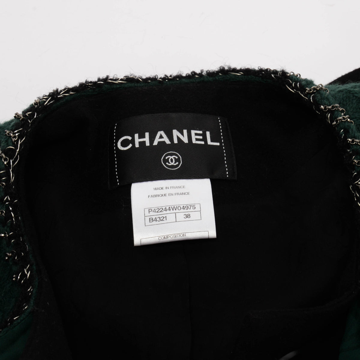 Chanel Green & Black Wool Tweed Double Jacket FR 38