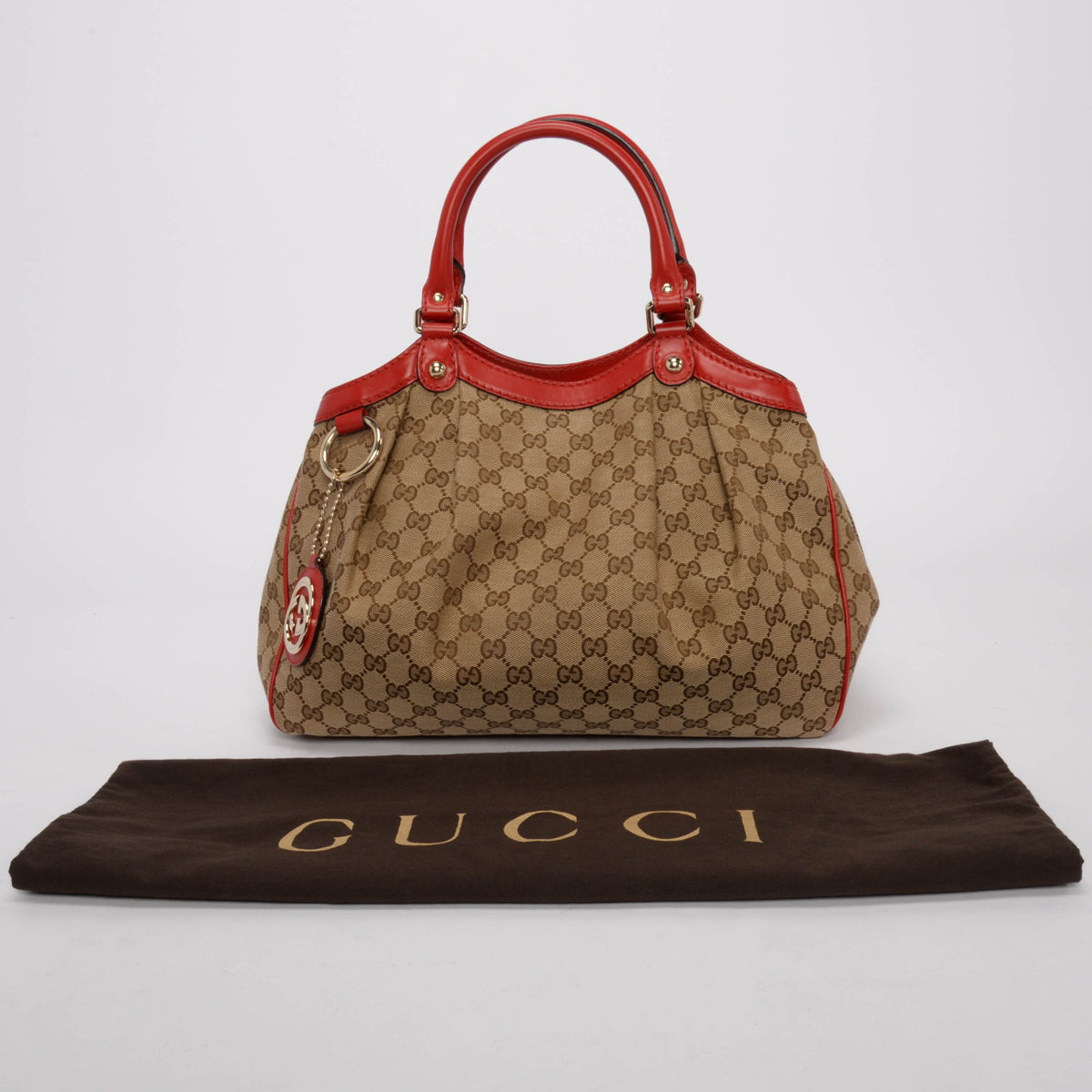 Gucci Beige & Red GG Canvas Sukey Tote