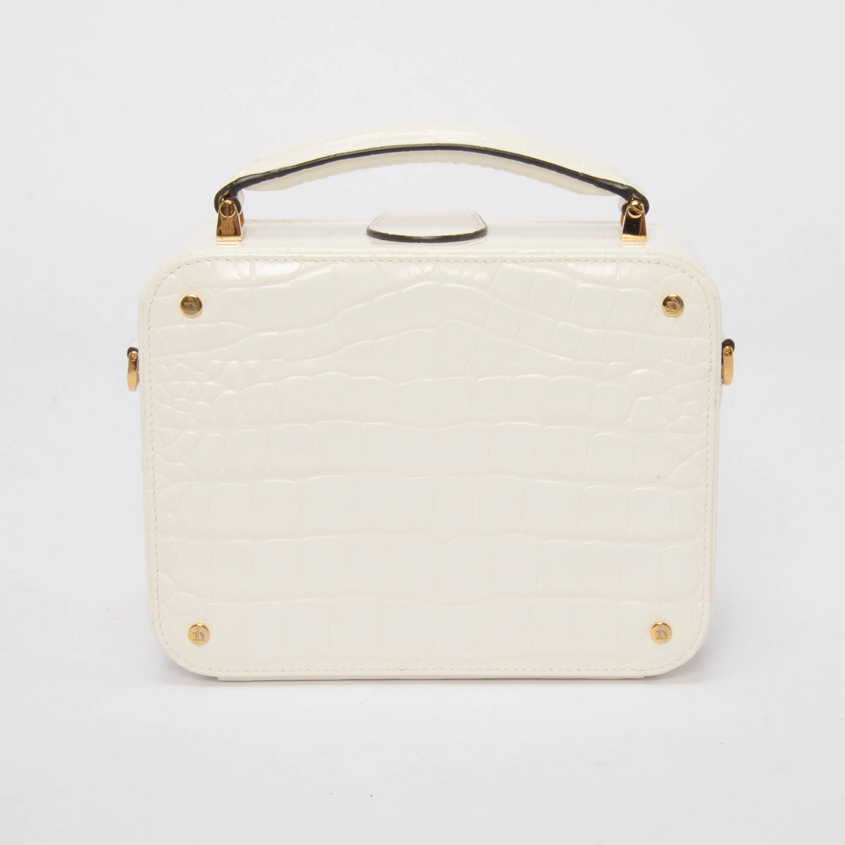Lanvin White Croc Embossed Bento Box Top Handle Bag
