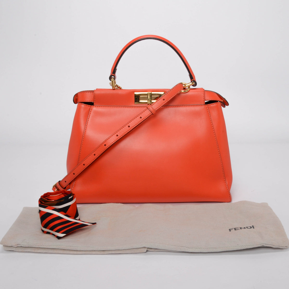 Fendi Orange Nappa Medium Peekaboo Tote