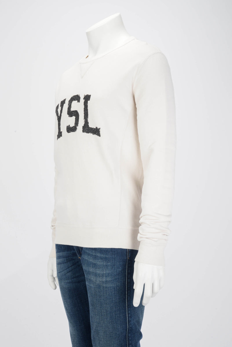 Saint Laurent Off White Cotton Logo Print Sweater M