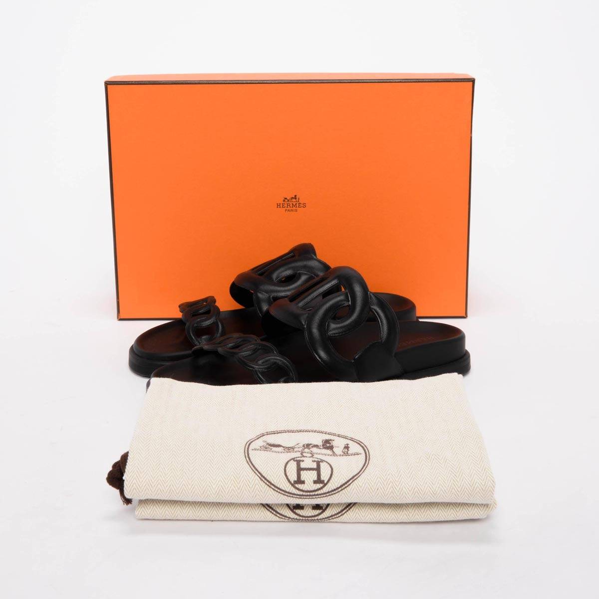 Hermes Black Nappa Leather Extra Sandals 36
