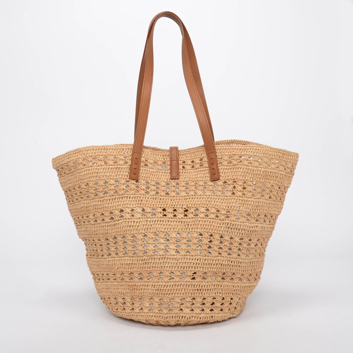 Saint Laurent Tan Raffia Medium Panier Basket Tote
