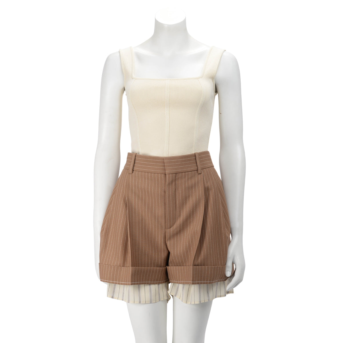 Chloe Brown Pinstriped Silk Trim Shorts